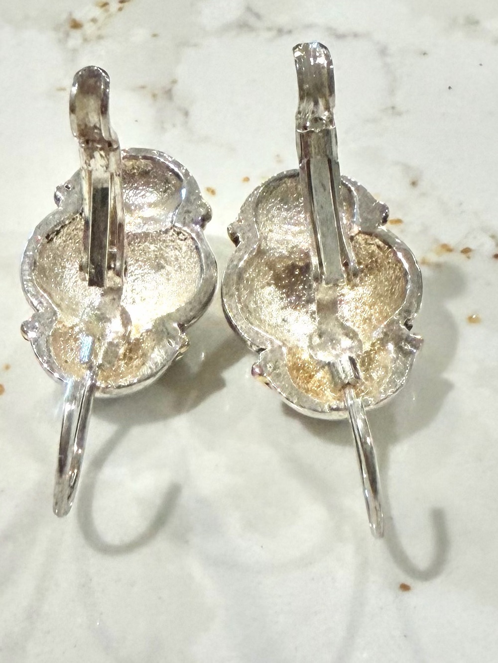 Vintage Two Tone Fluted PierMelon Drop Earrings - Silver & Gold Caviar Bead - Picture 6 of 6